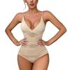 Formgebender Jumpsuit mit V-Ausschnitt, Leichte Formung Bauchkontrolle, Po-Anhebung, Körperformendes Korsett, Push-up Bustkorsett, Mesh