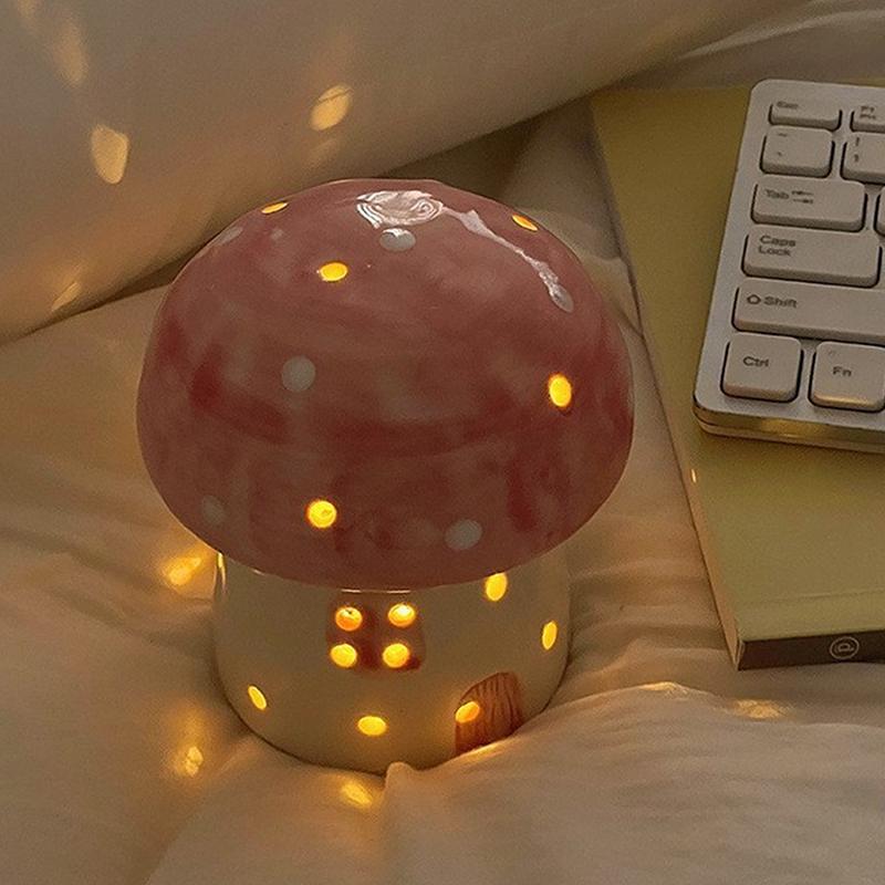 Lampe de nuit créative en forme de champignon, lumière de chevet, décoration de maison, céramique, jolie lampe de nuit champignon, cadeau d'anniversaire