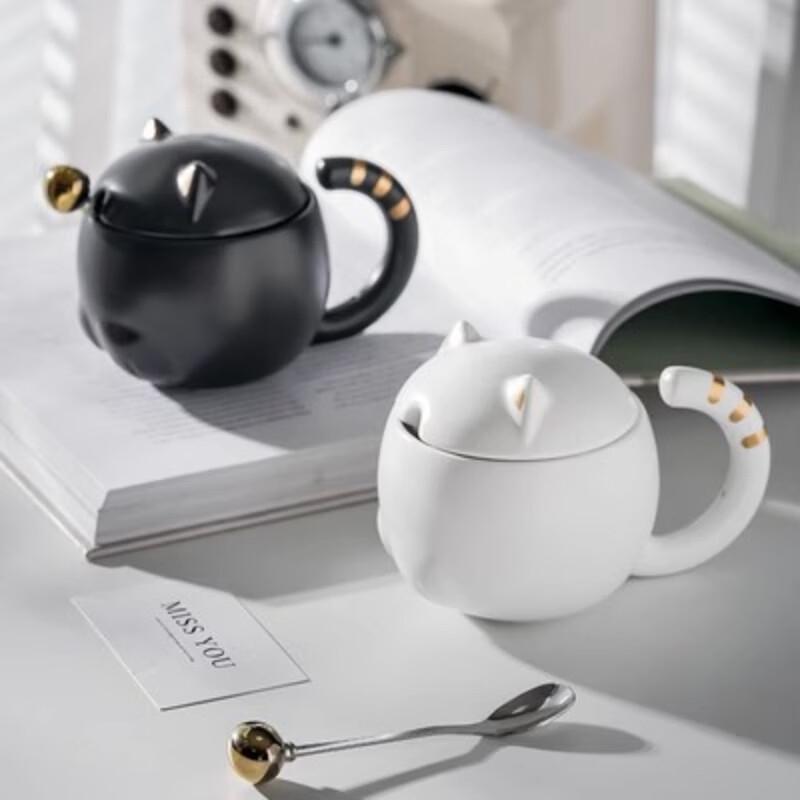 Shangqi Geprägte Keramik-Katzen-Tasse mit Deckel & Löffel