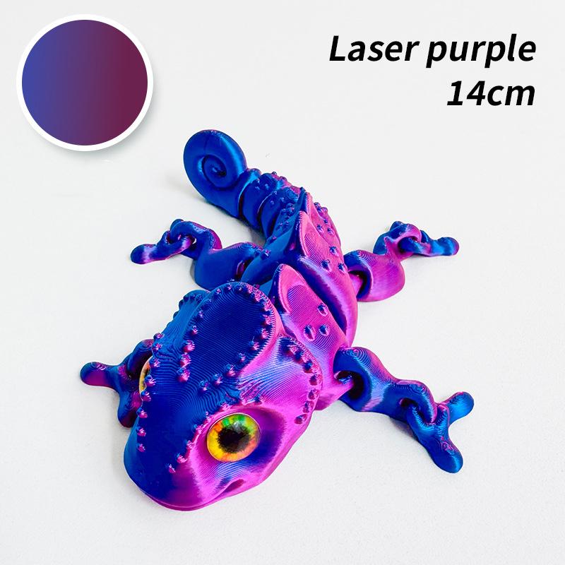 10/14CM 3D Printed Chameleon Figurine Joint Movable Chameleon Model with Simulation Eyes Gradient Color Chameleon Toy Gifts Kids