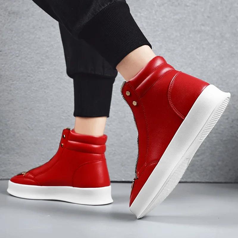 Pu Leather Shoes for Men Fashion Ankle Boots Comfortable High Top 2024 Autumn New Man Casual Shoe Outdoor Anti Skid Sneaker Male