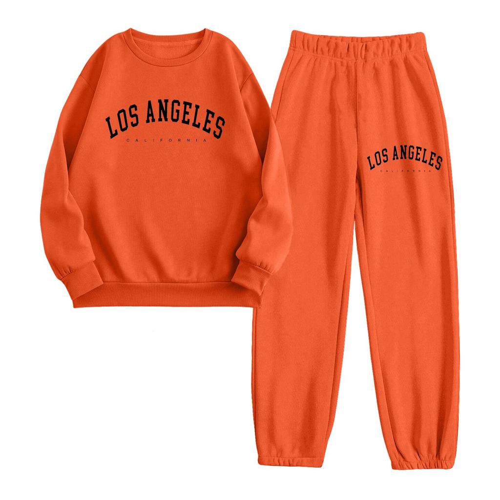 New Women's Autumn/Winter Letter Print Hooded Fleece Sweatshirt with Drawstring Pants