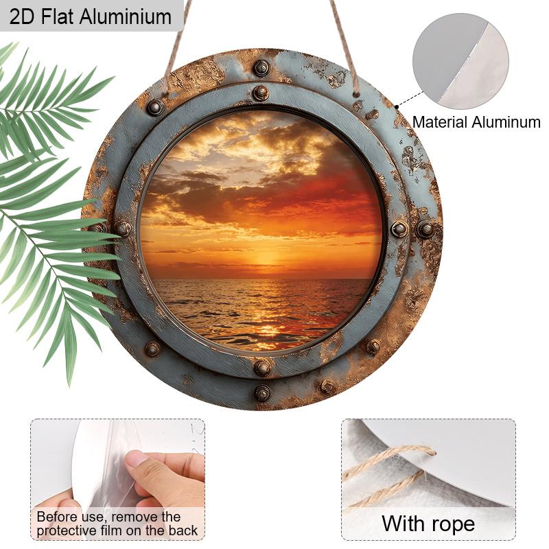 

2D Flat Orange Landscape Aluminum Round Plaque, Classic Wall Art for Home Office Bedroom Door Courtyard, Ideal New Home & Friend Gift 20cm/7.87Inch