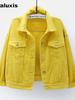 Giacca di Jeans Colorata Nuova Primavera/Autunno Taglie Forti Donna Stile Coreano Bianco Manica Lunga BF Cappotto Top Viola