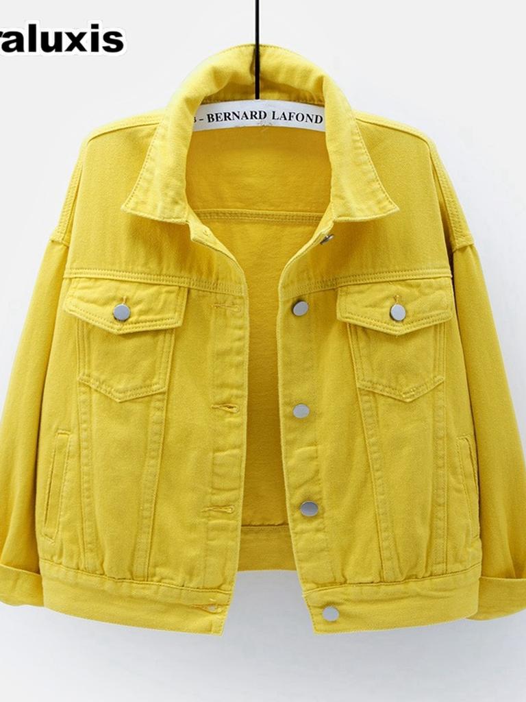 Giacca di Jeans Colorata Nuova Primavera/Autunno Taglie Forti Donna Stile Coreano Bianco Manica Lunga BF Cappotto Top Viola