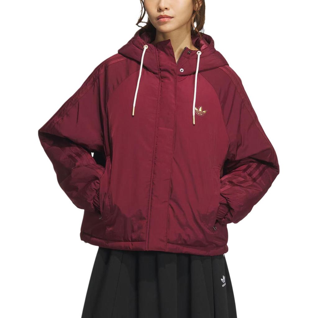 Adidas Originals Aw24 Lny W Jacket Pa Warm Sports Hooded Cotton Coat Women Jacket Dark-Red KA5313