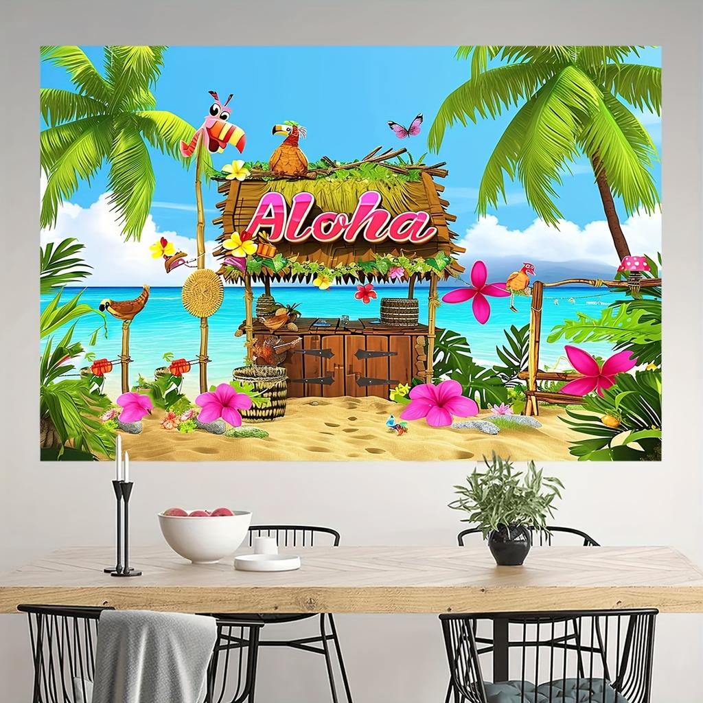 1 szt., Dekoracje Imprezowe Hawajskie Akcesoria Tło Plażowe Baner Imprezowy Tło Banerowe do Fotobudki Imprezowej Dekoracje Imprezowe Aloha