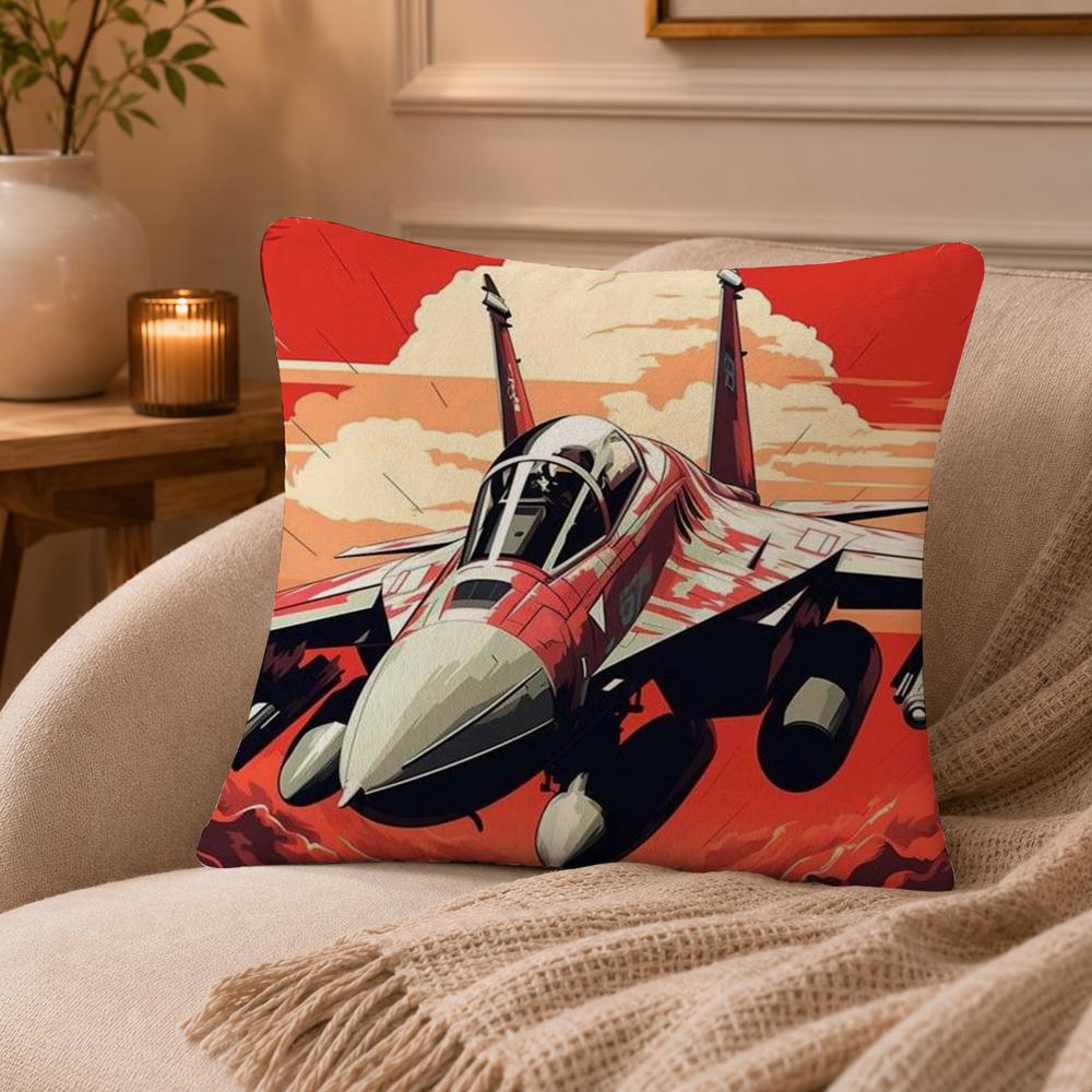 Aircraft Airplane Cool Cushion Cover Anti-dustmite Pillowcase Invisible zipper silky short plush Sofa cushion cover