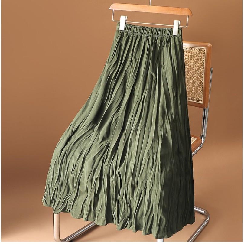 

Qooth Pleated A Line Skirt Flared Swing Midi Skirt with Elastic Waist Vintage Retro Style QT2746 One Size зелёный