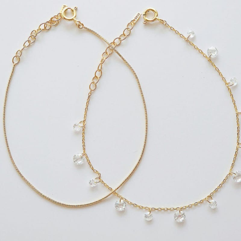 VOYONN Silver Double-Line Bracelet Gold Setting Crystal 0009