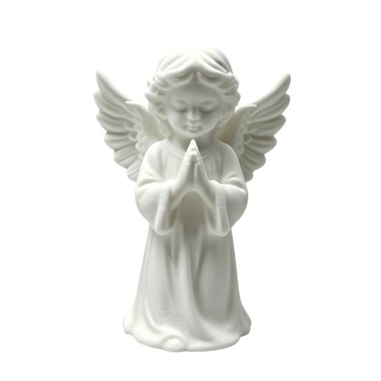 DYS 3D Printed Praying Angel Statue, Elegant Matte White Cherub Figurine with Detailed Wings, Durable Minimalist Ornament for Living Room Decor