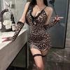 Man Want New Sex Underwear Sexy Leopard Print Nightclub Uniform Temptation Lace-up Hollow Hot Suit 9367