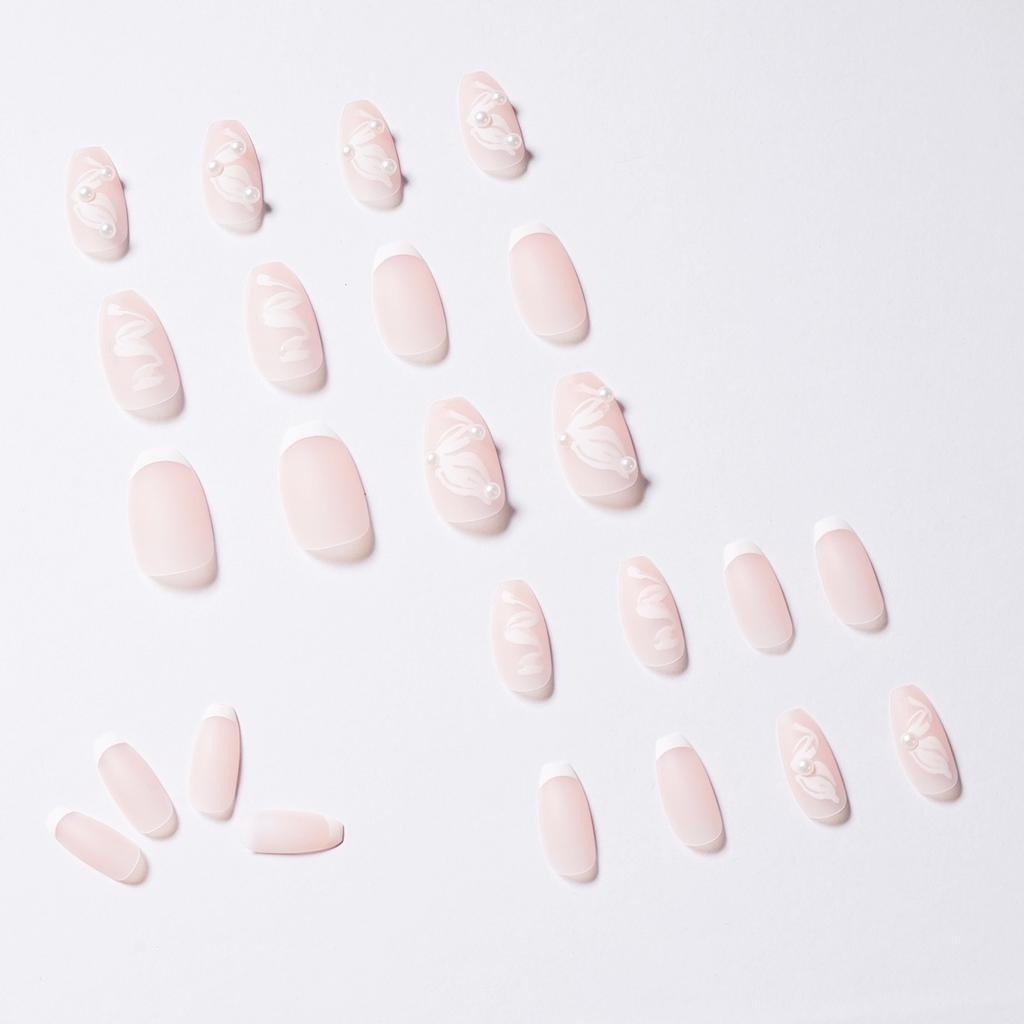 Pink Ballet Ribbon French Pearl Wearing Nail Finished Fake Nail Nail Patch Nail Patch Removable Nail Patch