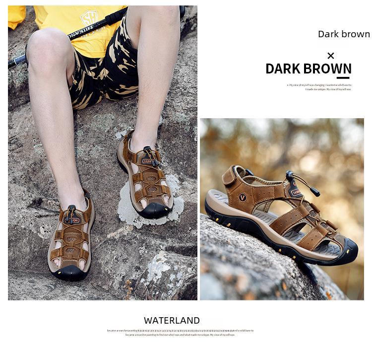 Men's Summer Cowhide Sandals - Non-Slip Soft Sole, Large Size, Outdoor Beach Shoes