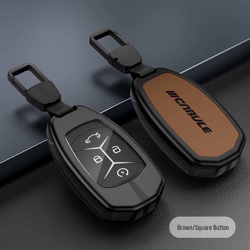 Compatible with Lynk & Co 03: Alloy Key Case, Metal or Leather Key Shell with Buckle and Rope.