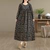 DIMANAF Women Plus Size Autumn Long Sleeve Vintage Dress Floral Loose Casual Oversize Maxi Cotton Linen Dress 2025