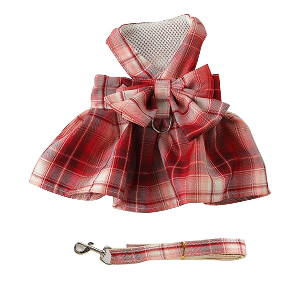 Hundsele Klänning Stilfull Söt Rosett Rutig Andningsbar Bekväm Husdjurssele Klänning med Koppel