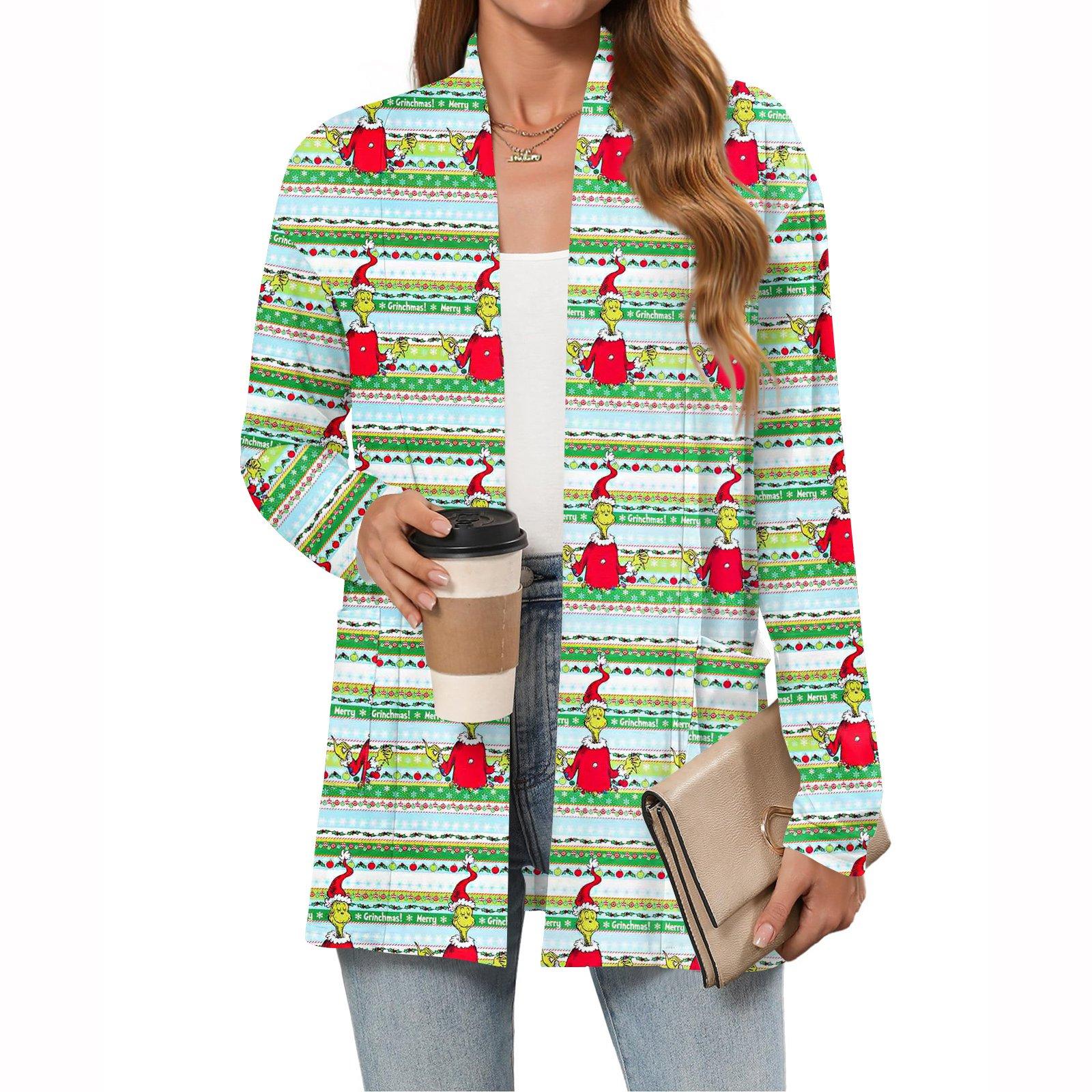 

Women s Christmas Printed Lightweight Cardigan Long Sleeved Casual Loose Thin Fit With Pockets Cardigan Jacket XXL