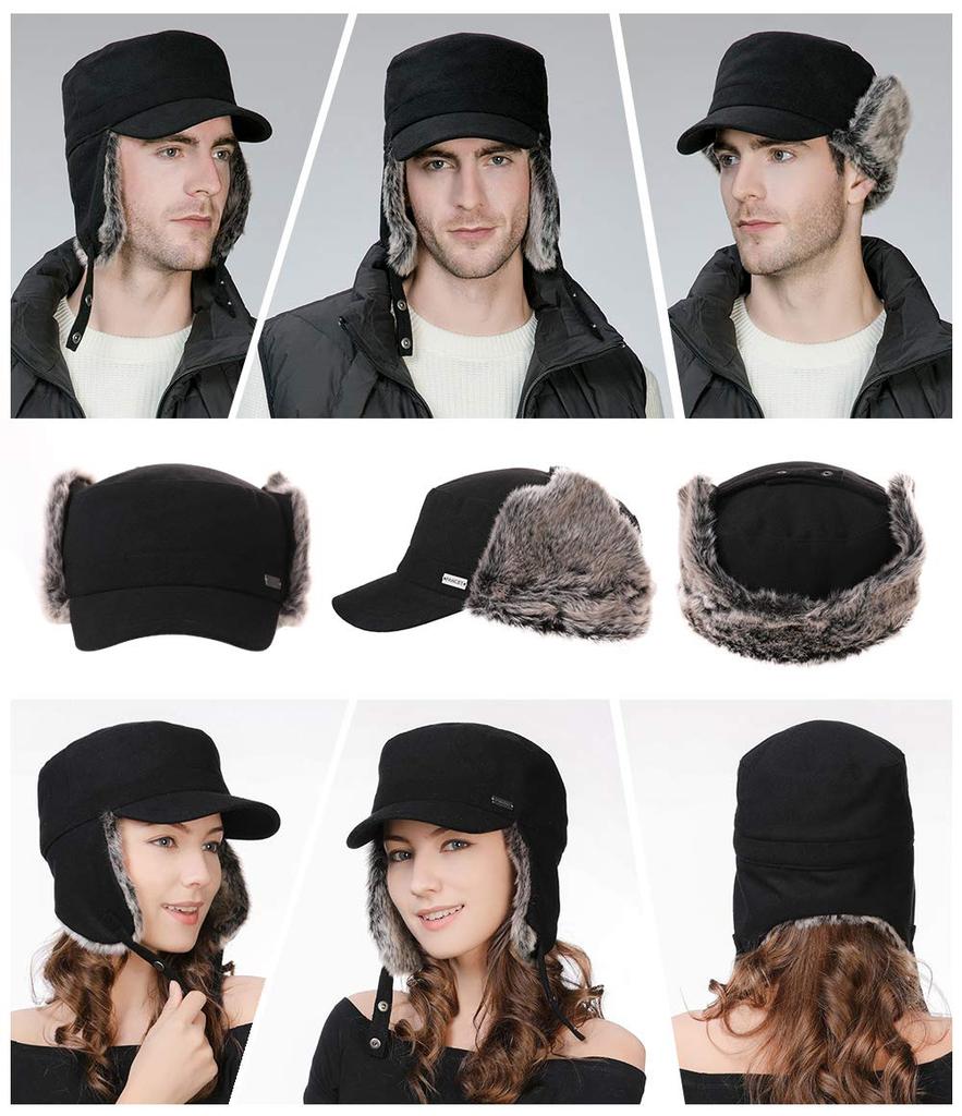 Siggi Cap with Ear Work Cold Weather Earmuff Military Warm and Soft for Fall and Men and Perfect for Snow and Outdoor Plus Sizes and Black Flaps, Cap,