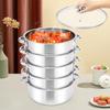 Panela de Cozimento a Vapor de Aço Inoxidável de 5 Camadas - Vaporizador de 11 Polegadas para Cozinhar Alimentos - Tampa de Vidro - Adequado para Tamales, Legumes, Bolinhos e Frutos do Mar