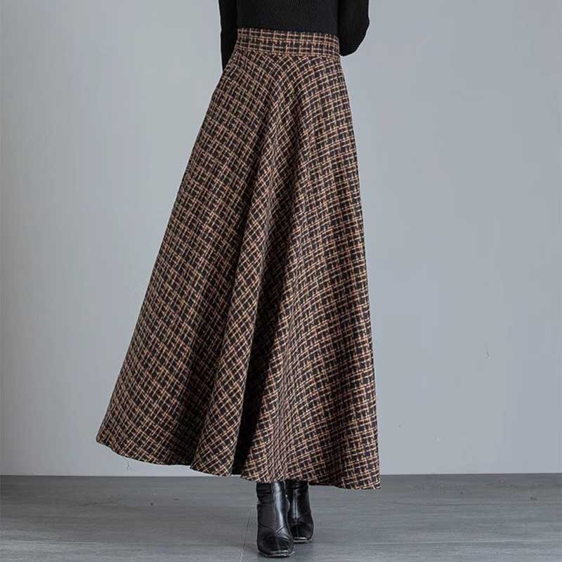 Skirt for Women Plaid Casual Elastic High Waist Long Loose Thickened Stretchy Slim Skirt