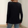 Women's Fashionable Solid Color V Neck Button Long Sleeved Loose Pullover T-shirt Top