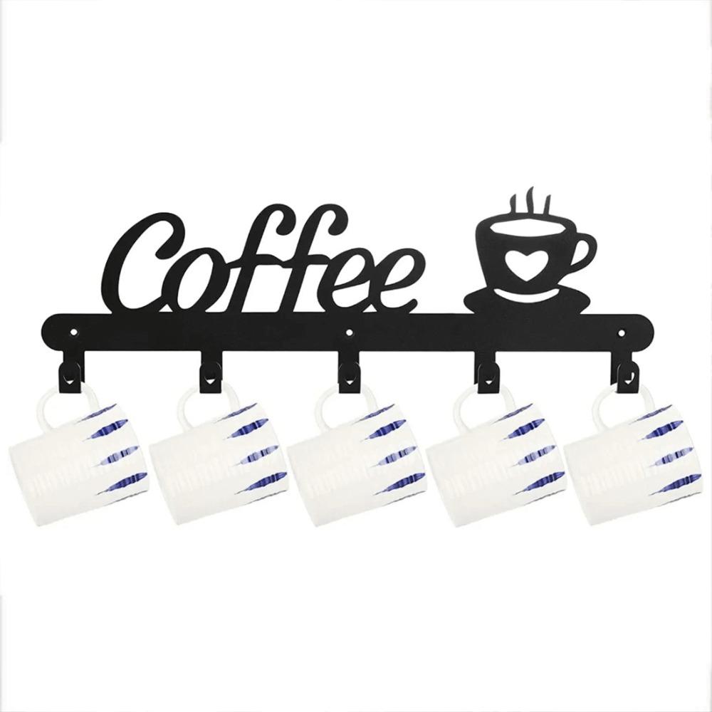 Wall Mounted Metal Coffee Mug Holder, 1pc Iron Hanger Rack for Cups, Kitchen Storage Organizer, Decorative Hooks for Coffee Bar Station