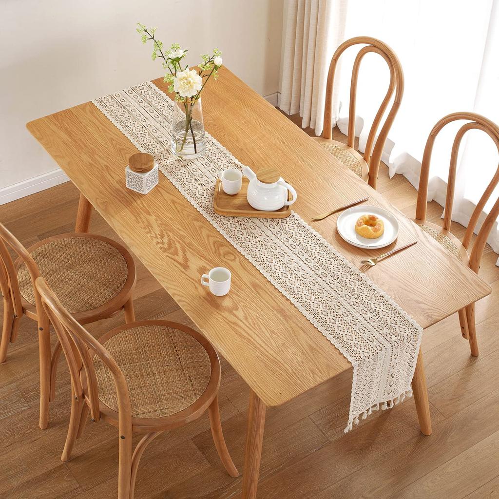 Macrame Table Runner Farmhouse Style Cotton Lace Boho Table Runner Vintage Style Table Decor Home Bridal Shower Country Wedding