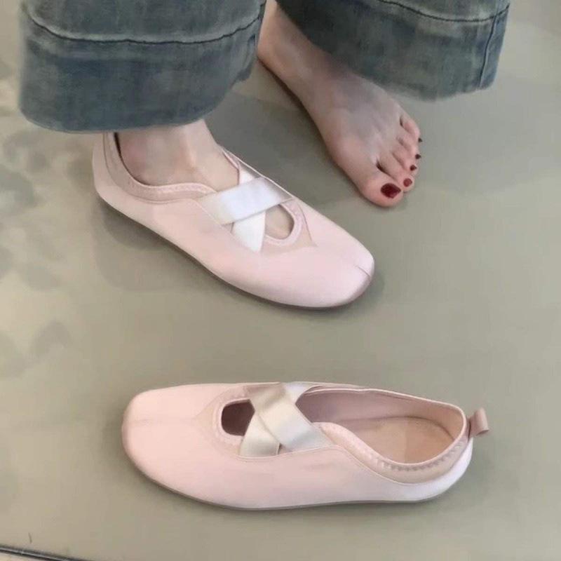 Light-colored French Gentle Wind Flat Shoes Crossed Ballet Single Shoes Women's Round Head One Pedal Mary Jane Shoes