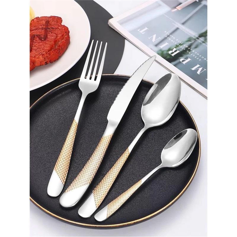24pcs Stainless Steel Tableware Set, Including Knife, Fork, Spoon and Coffee Spoon Gift Box, Dishwasher Safe.