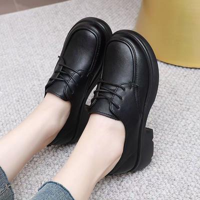 Women's Spring and Autumn New Women's Shoes Thick-soled Black Small Leather Shoes Versatile Work Shoes Soft-soled Single Shoes