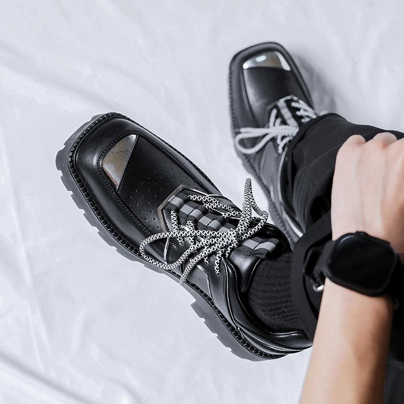 Men Thick Soled Square Toe Leather Shoes Casual Business Dress Shoe Male Brand Lace Up Oxfords Split Leather Formal Wedding Shoe