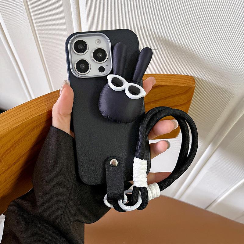 For IPhone16promax Glasses Puppy Portable Rope 17 Mobile Phone Case for Apple 15plus Silicone Female New Model