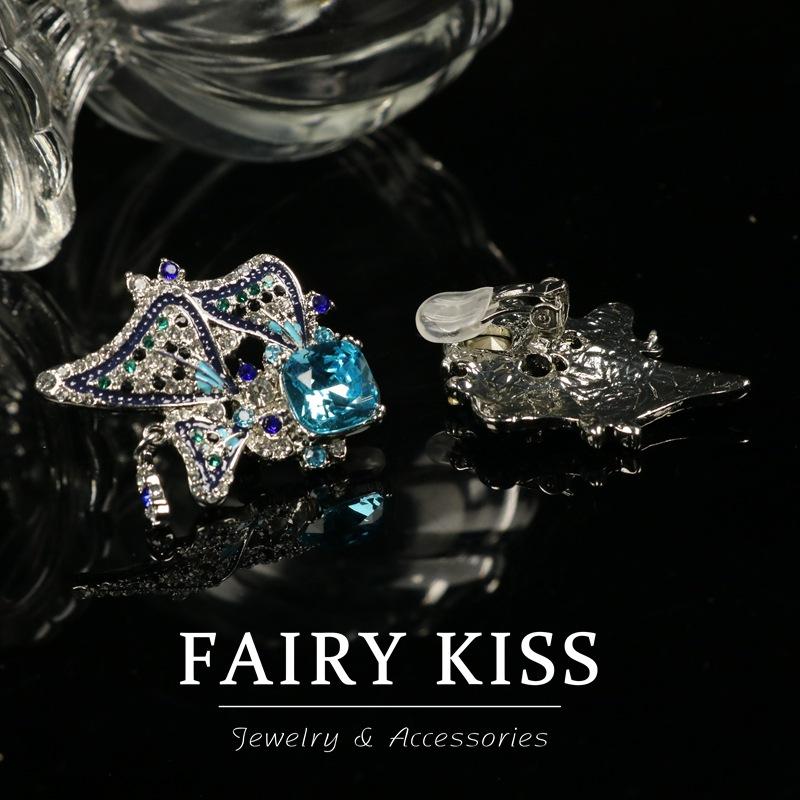 Fairy Sapphire Butterfly Flower Engely Beed with Diamond Sapphire Ear Shot Women's Ear Shot Versatile Casual Earrings