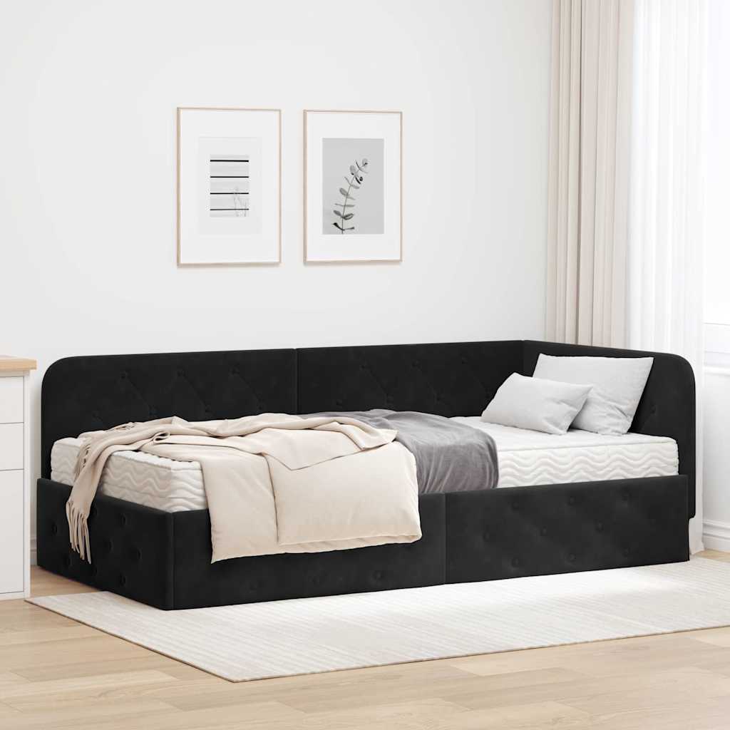 Eckbettgestell Schwarz 90 x 190 cm Samt