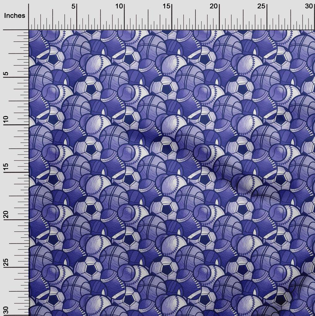 oneOone Cotton Flex Dark Blue Fabric Sports Basket & Football Quilting Supplies Print Sewing Fabric By The Yard 40 Inch