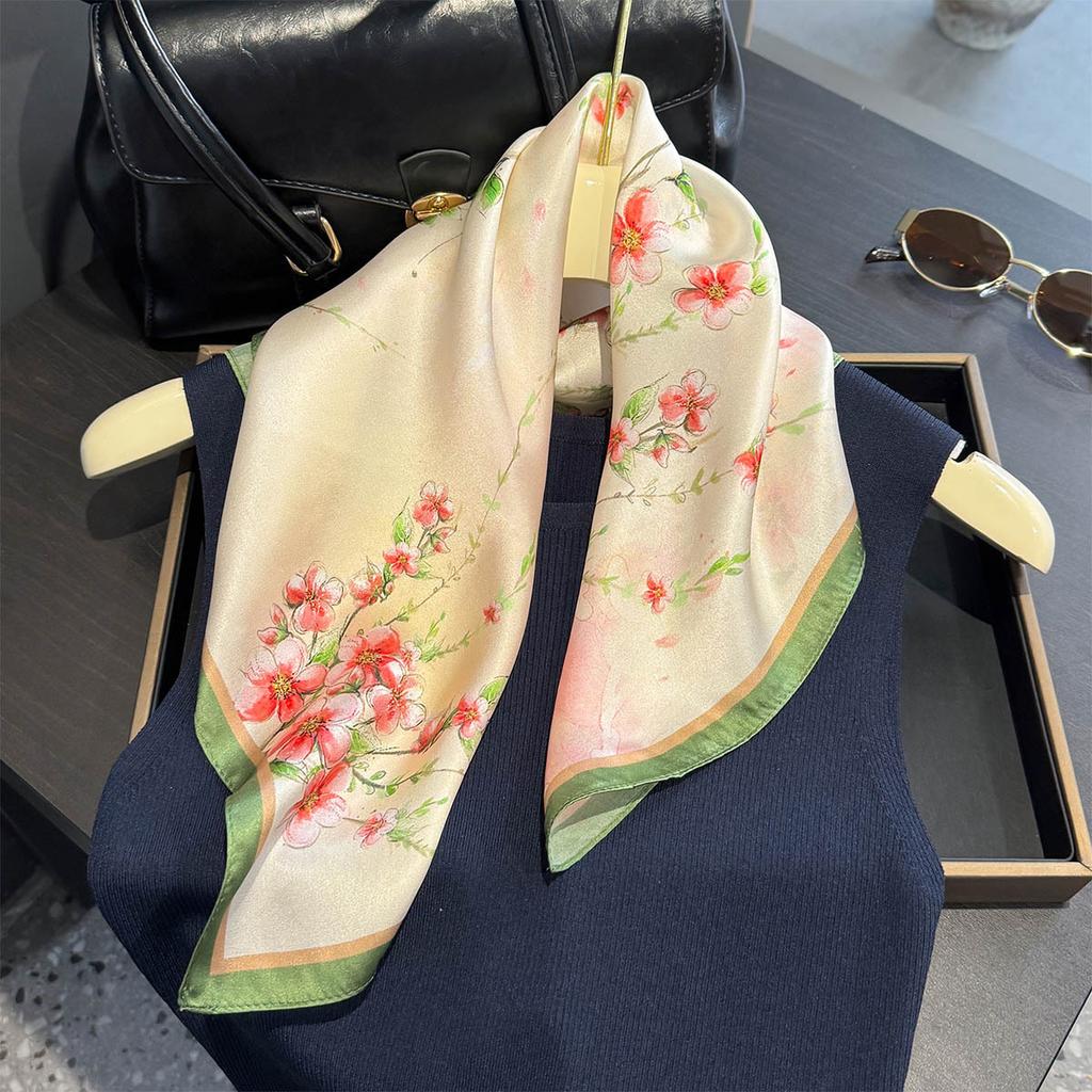 Luxury Brand 100% Natural Silk Scarf Women Design Small Square Shawl Hair Ribbon Headband Fashion Neckerchief Bandana