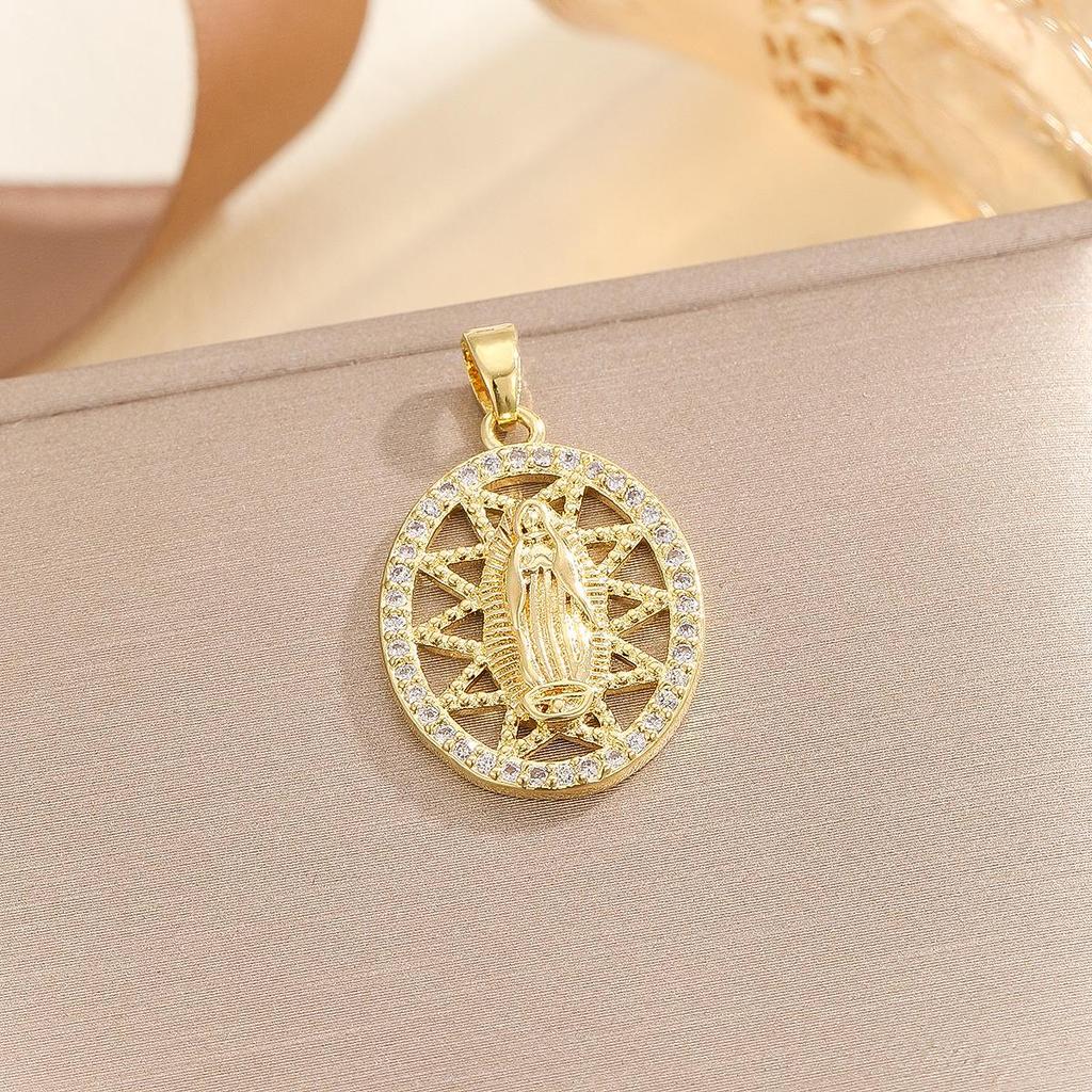 Přívěsek Panny Marie ve stylu Blízkého východu, vykládaný mědí a zirkony, s řetízkem z nerezové oceli - Evropská a americká móda