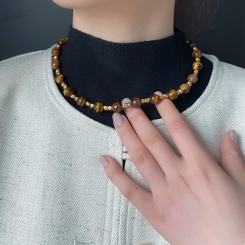 Meier Tiger's eye beaded necklace - luxurious, high-end, vintage, unique, versatile, and elegant choker