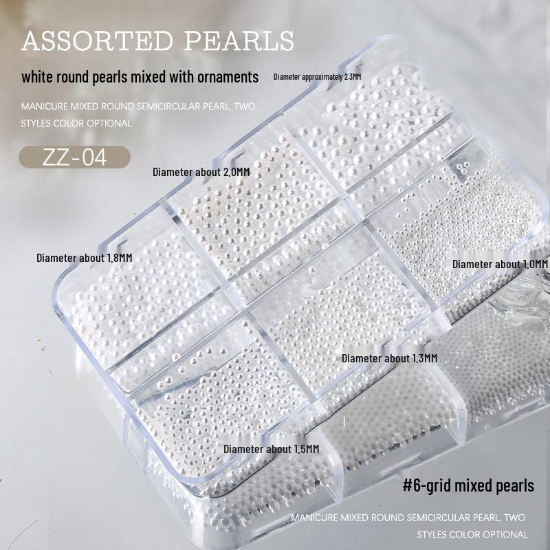İnci ve Rhinestone 3 Boyutlu Tırnak Sanatı Süslemeleri - Karışık Boyut Düz Taban Yüksek Parlaklıkta Yuvarlak Boncuklar