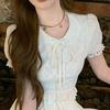 2026 Summer French Slim-fit Peter Pan Collar White Shirt and Embroidered Heart Skirt Set for Women