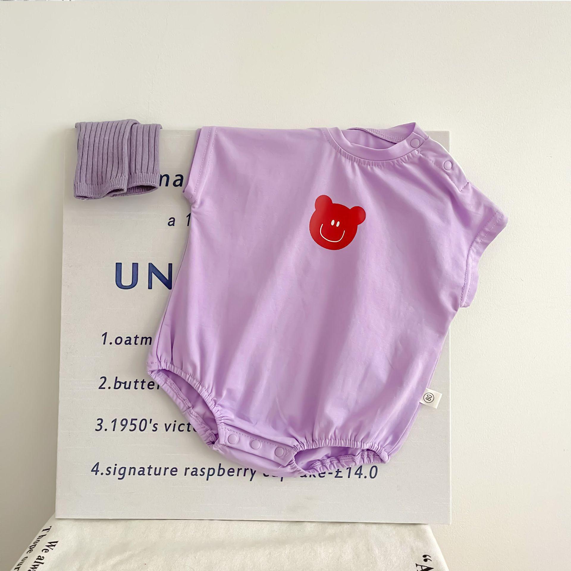 Unisex Cartoon Summer Baby Bodysuit with Snap Crotch 80 cm фиолетовый