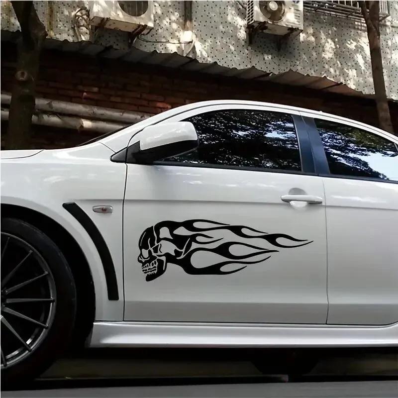 2Pcs Skull Flames Badge Car Stickers, Fashion Waterproof Vinyl Decal Car Styling Decoration Accessories Auto Sticker