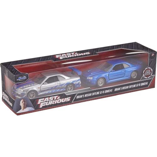 Fast & Furious Brian's Nissan Skyline GT-R R34 Silver & Nissan GT-R R34 Blue 1:32 Die-cast Car, Toys for Kids and Adults Product Category: Die-cast