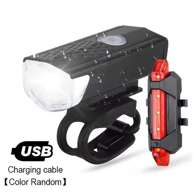 Bicycle Light Set Front Light with Taillight Rechargeable Bike Light Easy to Install Bike Headlight Night Cycling Warning Lamp