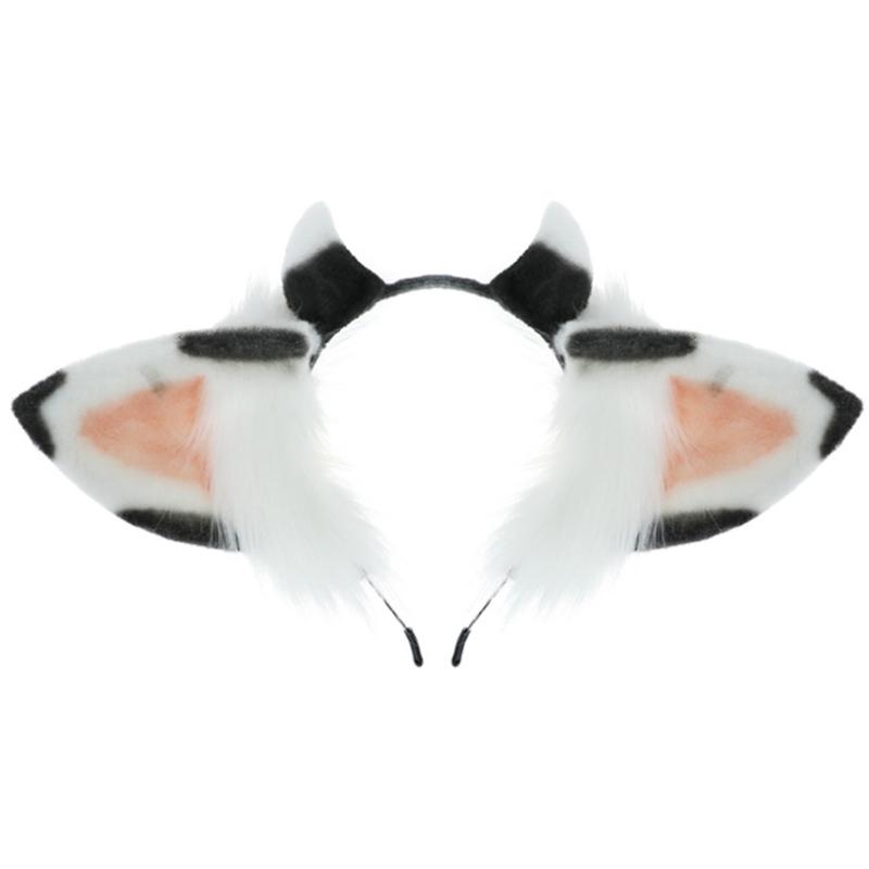Plush Ears Hair Hoop Halloween Cow Ears Headband Furry Cartoon Animal Hairband Anime Fancy Dress Cosplay Headdress