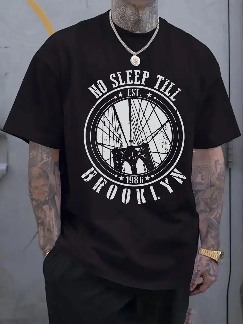 

Round Neck Short Sleeve T-shirt with Bridge Print XXXXL