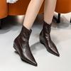 2026 Retro Women's Boots Low Heeled Ankle Boots with Wedges Heels Women Shoes Rear Zipper Ladies' Boots Pointed Short