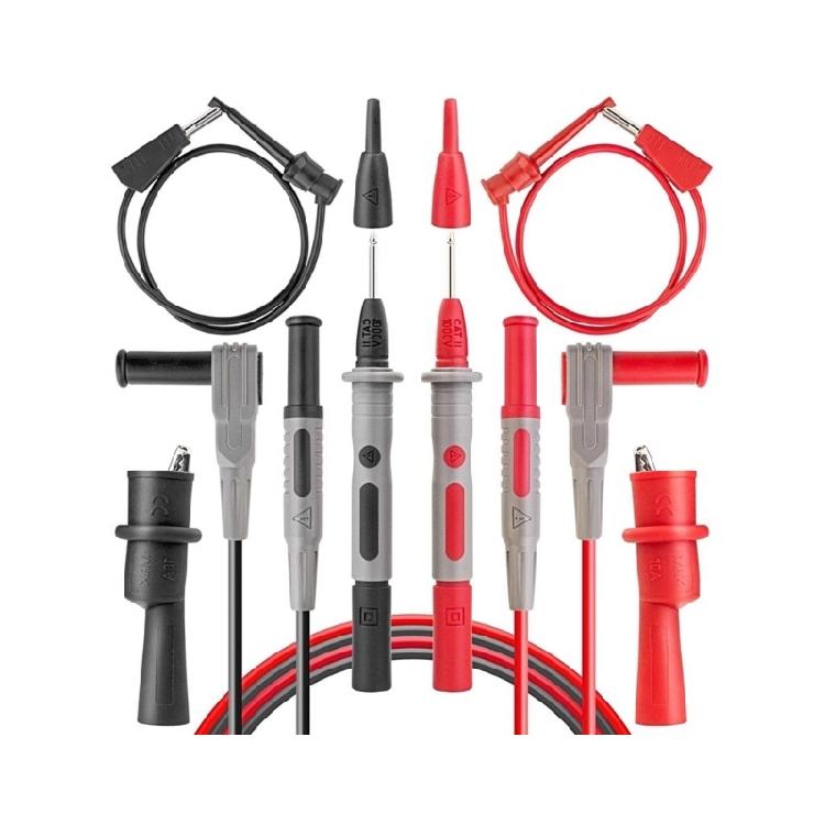 Flexible Multimeter Testing Cords with Textured Handles, 4 mm Banana Terminal Ends and Mixed Contact Pieces for Electrical Service Tasks