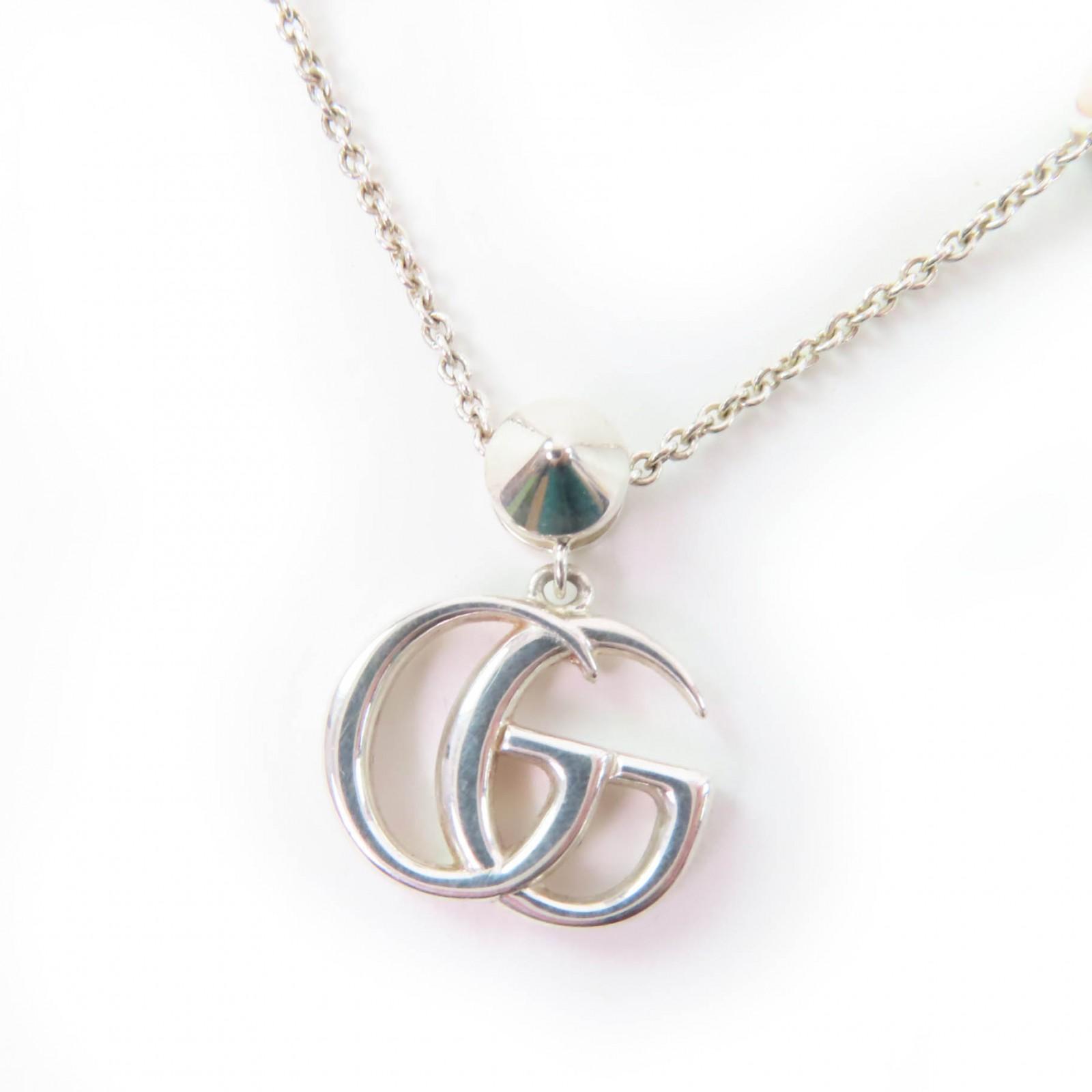 

Great GUCCI Necklace Double G Mother of Pearl Necklace Silver pink AG925 527399 Used